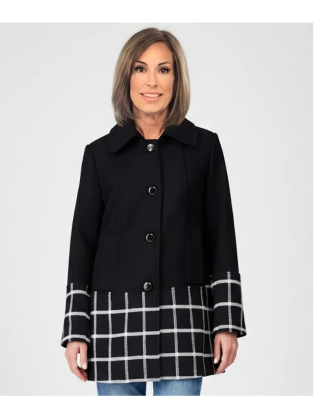 Slate & Willow Black Windowpane Plaid Wool Blend Peacoat Coat Size Large